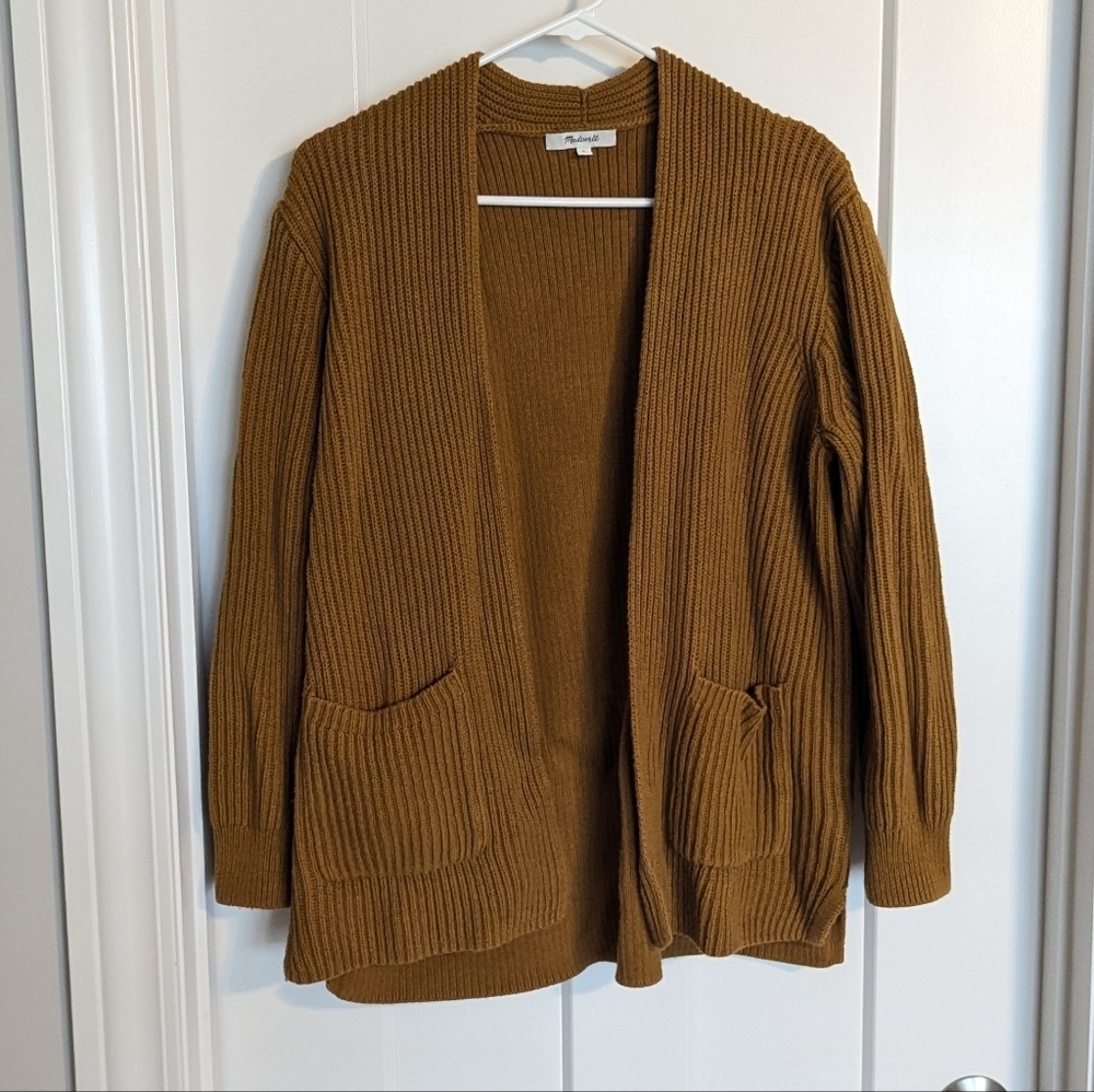 Madewell Nolan Ribbed 100% Cotton Open Front Cardigan - Deep Mustard Yellow sz L